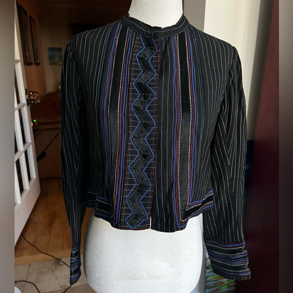 Black Striped Cropped Jacket